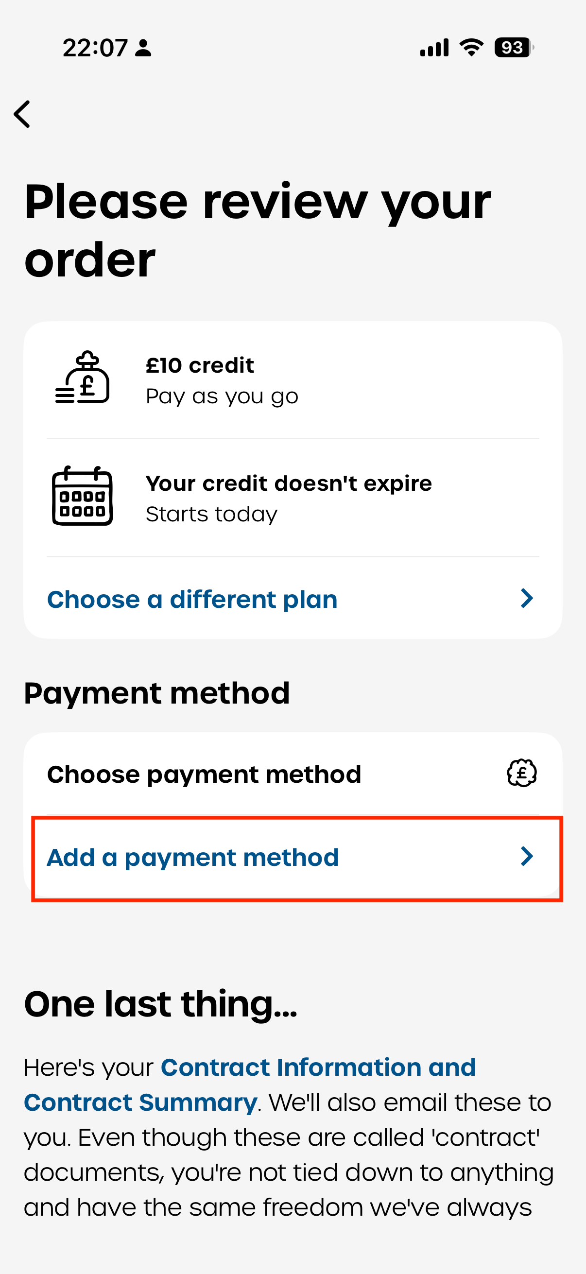 giffgaff 订单确认页面