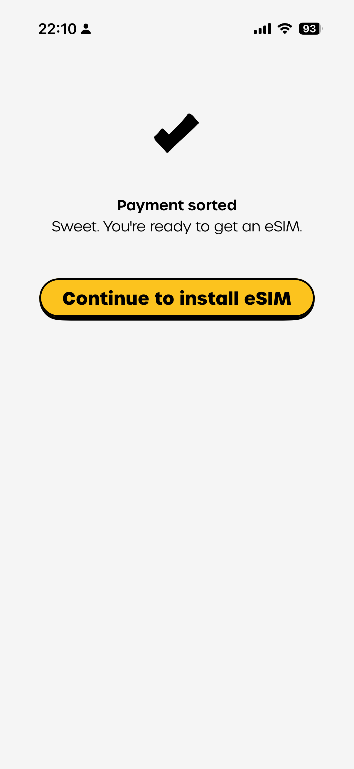 付款成功后继续安装 eSIM 的页面