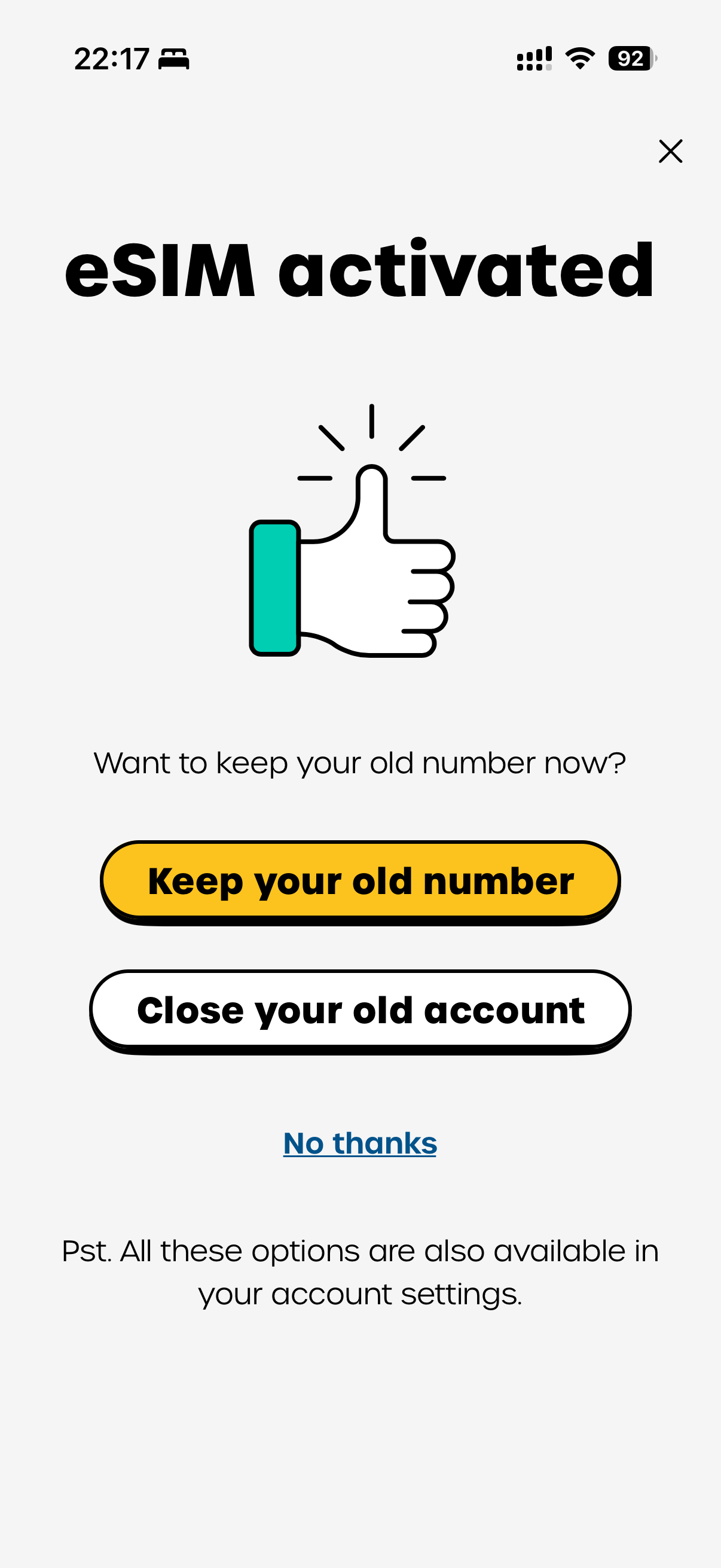 giffgaff 安装完成后的关闭页面